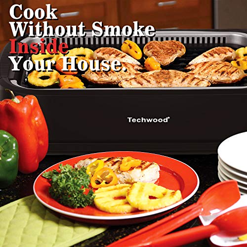 Indoor Grill, Techwood 1500W Smokeless Electric Grill with Non-Stick Grill Plates, Korean Grill with Temperature Control, Tempered Glass Lid