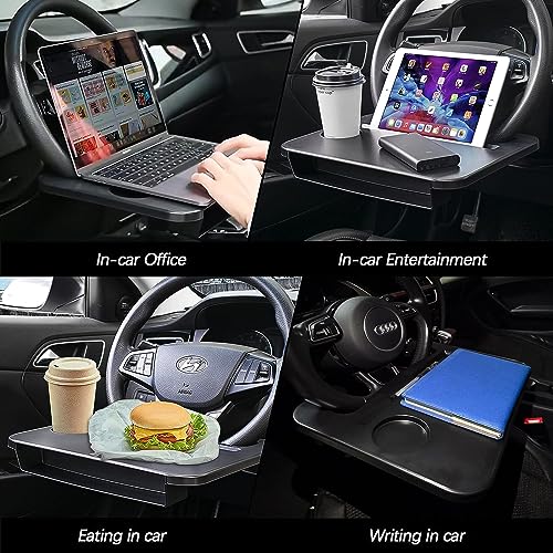 HZGAMER 2 in 1 Car Steering Wheel Tray/Car Seat Gap Filler Organizer, Car Steering Wheel Desk for Laptop Eating Working, Car Organizer Front Seat for Holding Phone, Sunglasses, Money, Cards, Keys