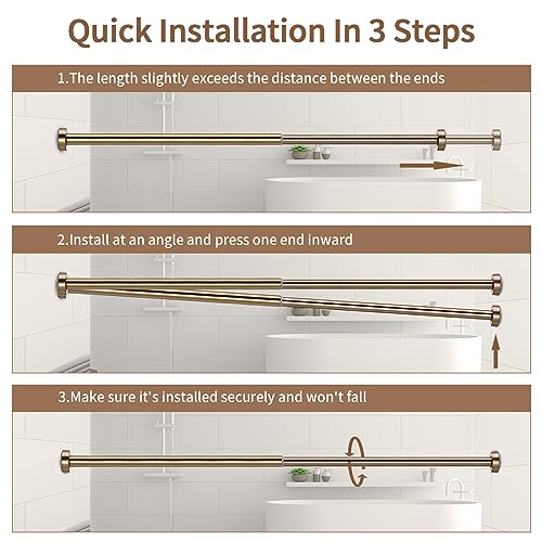 Paquete de 2 barras de cortina de tensión de resorte, barra de cortina de resorte ajustable de 24-36 pulgadas, acero inoxidable, antideslizante, sin perforación, nunca se colapsa, barra de tensión pequeña para puerta de armario, oro cálido