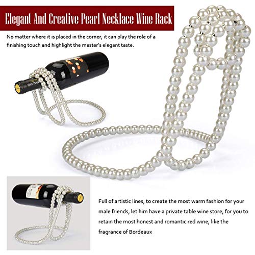 PRODUCTO 137 Botellero con forma de collar de perlas, soporte para botellas de vino de metal, soporte para botellas de vino para bar y decoración del hogar (blanco)