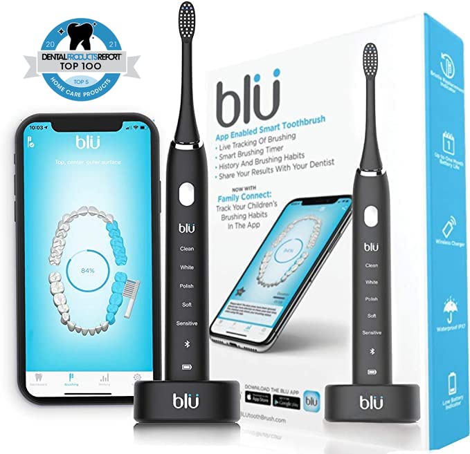 Blu Smart Cepillo de dientes eléctrico, Sonic Power cepillo de dientes con aplicación interactiva de seguimiento en vivo para adultos (negro)