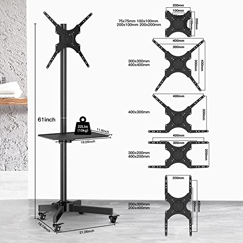 PPQ Carro de TV móvil para televisores de Pantalla Curva de Panel Plano LCD LED de 23 a 55 Pulgadas, Soporte para TV con Estante de Metal Ajustable en Altura, Soporte para TV portátil con Ruedas, Soporta hasta 55 Libras