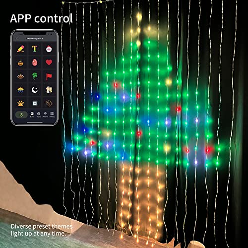 Avatar Controls Luces de cortina con patrones de Halloween, cortina programable y sincronizada con música, luces de Halloween, 400 LED de 6.2 pies RGB luces de Navidad aplicación control remoto para decoración de patio de fondo de dormitorio