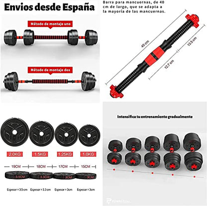 PERPETUAL Juego de mancuernas con barra con biela 10 kg/22 lb - Mancuernas ajustables, juego de entrenamiento para hombres y mujeres. Entrenamiento corporal Gimnasio en casa (10 kg/22 lb)