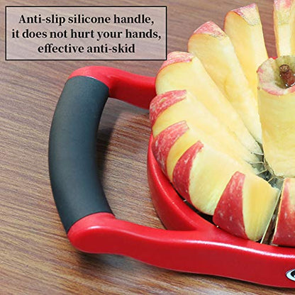 Newness Apple Slicer Corer, 16-Slice [Large Size] Durable Heavy Duty Apple Slicer Corer, Cutter, Divider, Wedger, Integrated Design Fruits & Vegetables Slicer for Apple, Potato, Onion and More, Red