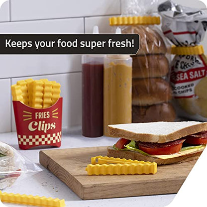 Clips para papas fritas: 12 lindos clips para bolsas con forma de papas fritas para sellar paquetes de alimentos abiertos | Divertidos clips para bolsas de comida en una caja magnética para tenerlos siempre a mano | Lindos accesorios de cocina