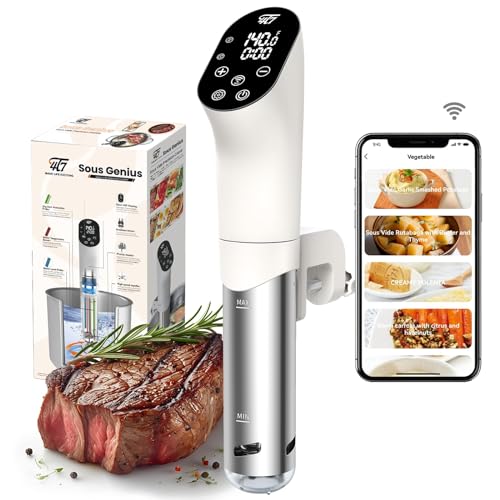 PRODUCTO 487 4T7 Máquina Sous Vide 1100W, Olla de Precisión Sous Vide, Control de Aplicación Wifi a Prueba de Agua, Circulador de Inmersión Ultra Silencioso con Recetas, Control Preciso de Temperatura y Tiempo con Abrazadera Ajustable, Blanco