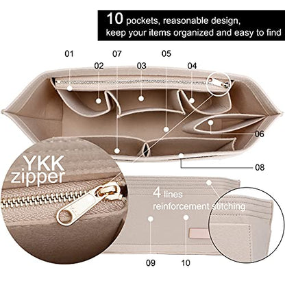 Doxo Organizador de bolso, bolsa de fieltro, ajuste L Speedy 30 Neverfull PM y base Shaper, juego de 2 piezas (combinación beige mediana)