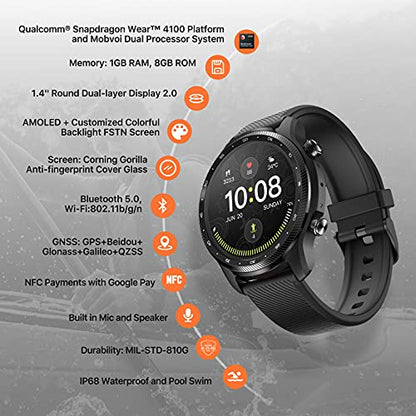 PRODUCTO 107 Ticwatch Pro 3 Ultra Reloj inteligente GPS Qualcomm SDW4100 y sistema de procesador dual Mobvoi Wear OS Reloj inteligente para hombres Evaluación de fatiga de oxígeno en sangre Batería de 3 a 45 días Micrófono NFC Altavoz