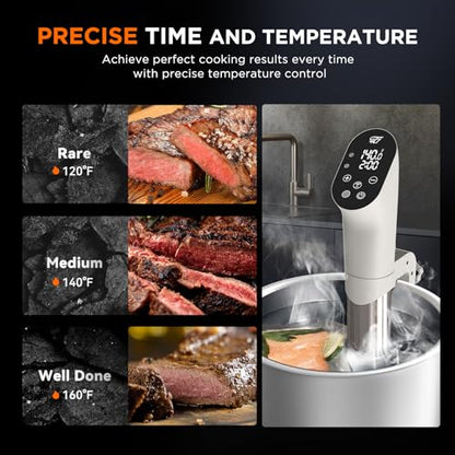 PRODUCTO 487 4T7 Máquina Sous Vide 1100W, Olla de Precisión Sous Vide, Control de Aplicación Wifi a Prueba de Agua, Circulador de Inmersión Ultra Silencioso con Recetas, Control Preciso de Temperatura y Tiempo con Abrazadera Ajustable, Blanco