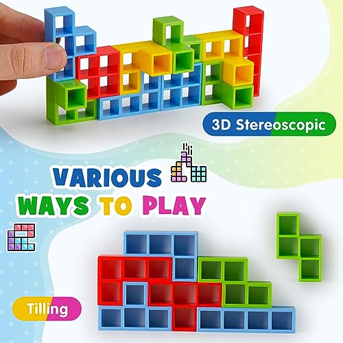 WOWNOVA 48PCS Tetra Tower, divertido juego de mesa de bloques de construcción apilables para niños, adultos, amigos, equipo, aula, dormitorio, noche de juegos familiares y fiestas