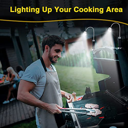 Luz para parrilla de barbacoa, accesorios para parrilla para exteriores con base magnética, relleno de calcetines, regalos para parrilla para hombres, cuello flexible de 360 grados, resistente al agua y al calor, baterías incluidas - Paquete de 2