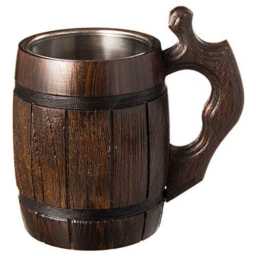 PRODUCTO 122 MyFancyCraft Cerveza Hecha a Mano - Taza de Roble - Madera Natural Oscura - Barril de Regalo de Jarra de Madera Ecológico - Taza