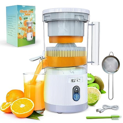 Máquinas exprimidoras eléctricas de cítricos - Exprimidor de jugo de naranja portátil recargable para naranja, limón, kiwi, pomelo, pequeños electrodomésticos de cocina 2023 con cepillo de limpieza y colador de jugos