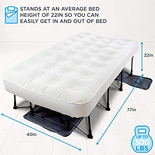 PRODUCTO 37 Colchón de aire Ivation EZ-Bed (Twin) con tecnología Deflate Defender™ Bomba de confort automática dual y material laminado de doble capa - Marco de cama de aire y estuche con ruedas para invitados, viajes, vacaciones, camping