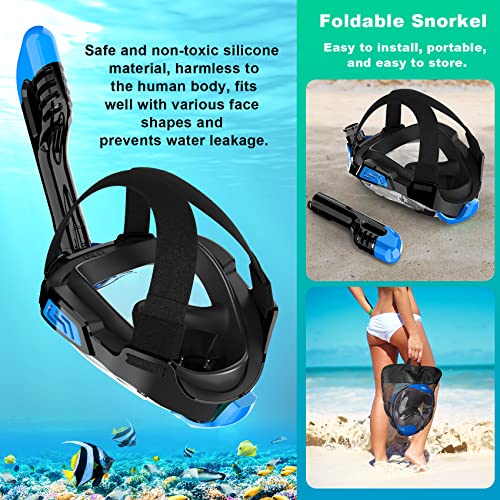 PRODUCTO 290 Zeeporte Máscara de snorkel de cara completa, equipo de snorkel para adultos y niños con el último sistema de respiración Dry Top y soporte de cámara desmontable, máscara plegable con vista panorámica de 180 grados, antifugas y niebla