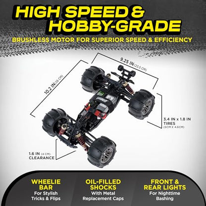 PRODUCTO 356 LAEGENDARY Coche de control remoto, Hobby Grade RC Car 1:16 escala motor sin escobillas con dos baterías, 4x4 todoterreno impermeable RC camión, coches RC rápidos para adultos, coches RC, camión de control remoto