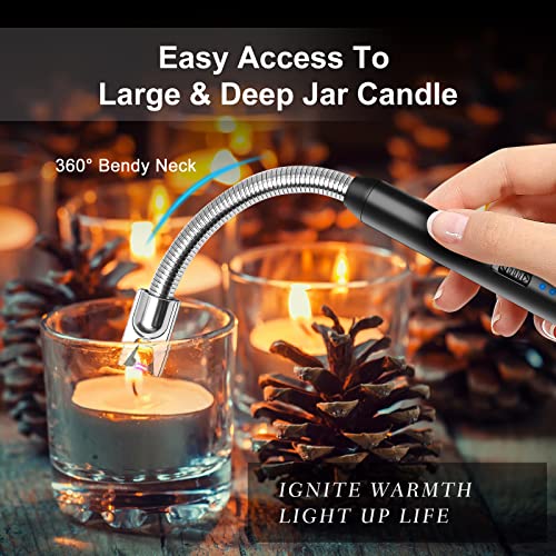 KTEBO Paquete de encendedor eléctrico recargable, encendedor largo USB, uso de arco de plasma para encender velas, encendedor de arco a prueba de viento es encendedor de velas recargable, encendedor de parrilla para barbacoa, accesorios para acampar