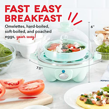 Cocedor de huevos rápido DASH: Cocedor de huevos eléctrico con capacidad para 6 huevos para huevos duros, huevos escalfados, huevos revueltos u tortillas con función de apagado automático - Aqua, 5,5 pulgadas (DEC005AQ)