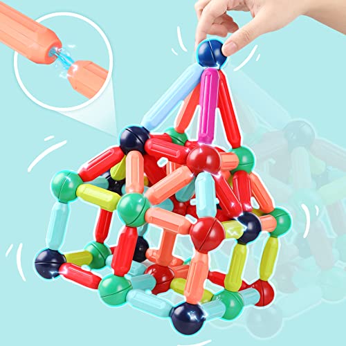 PRODUCTO 43 BAKAM Magnetic Building Blocks for Kids Ages 4-8, STEM Construction Toys for Boys and Girls, Large Size Magnetic Sticks and Balls Game Set for Kid’s Early Educational Learning (64PCS)