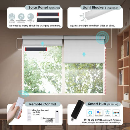 Persianas motorizadas con control remoto: Canisteo Control a batería Persianas enrollables eléctricas inteligentes con control remoto para ventanas Inalámbrico 100% opaco, blanco, 20" W X 72" H