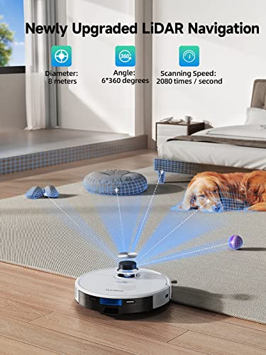 HONITURE Robot Aspirador y Trapeador Combo, Aspiradora Robótica Autovaciante con Navegación Lidar, Mapeo de Aplicaciones Inteligentes, Succión de 3500Pa, Ideal para Pisos Duros de Alfombras de Pelo de Mascotas,Q6 SE