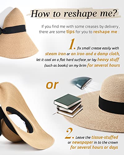 FURTALK Sombrero de paja para mujer con ala ancha UPF 50, sombrero de verano plegable, enrollable, sombreros de playa para mujer