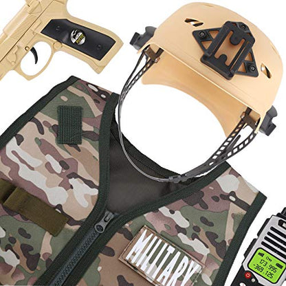 Liberty Imports Disfraz de Halloween para niños, soldado del ejército, combate militar, marines, camuflaje del desierto, juego de rol de lujo con casco, pistolas de juguete, accesorios (11 piezas)