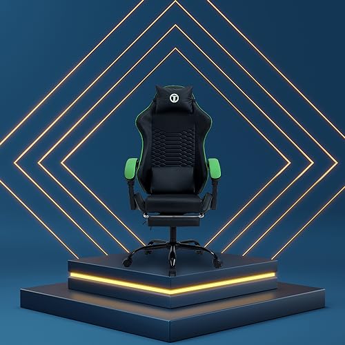 Titano Cobra Elite Silla para juegos con reposapiés, diseño cómodo con asiento acolchado de cuero, ruedas 360 con soporte para el cuerpo totalmente reforzado con acero, negro/verde