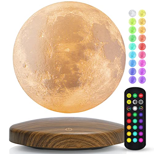 DTOETKD Lámpara de luna flotante, lámpara de luna levitante magnética, 18 colores, luz nocturna giratoria 3D de 5,9 pulgadas con control remoto y base magnética, decoración de la habitación, luz de luna, regalos de cumpleaños y Navidad para niños