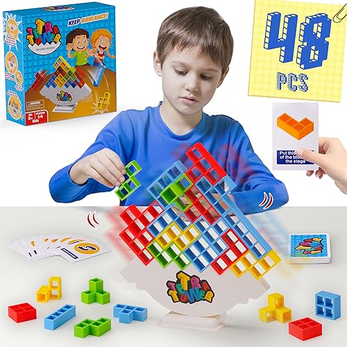 WOWNOVA 48PCS Tetra Tower, divertido juego de mesa de bloques de construcción apilables para niños, adultos, amigos, equipo, aula, dormitorio, noche de juegos familiares y fiestas