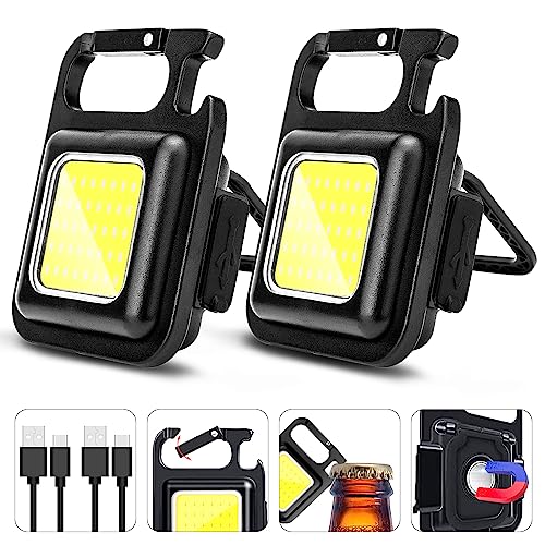 PRODUCTO 125 Llavero COB con luz de trabajo, linternas con 4 modos de luz, 1600 lúmenes, luz de emergencia con soporte plegable, abridor de botellas y base magnética, regalo de Navidad para acampar y caminar