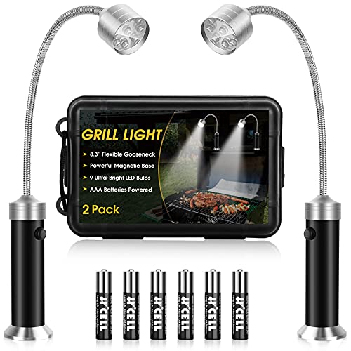 Luz para parrilla de barbacoa, accesorios para parrilla para exteriores con base magnética, relleno de calcetines, regalos para parrilla para hombres, cuello flexible de 360 grados, resistente al agua y al calor, baterías incluidas - Paquete de 2