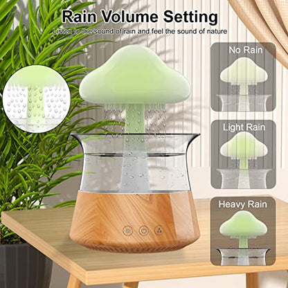 Humidificadores de lluvia en la nube para dormitorio y habitación grande - Difusor de aceite esencial con luces LED de 7 colores - Cobertura para toda la casa - Apagado automático - Puede funcionar hasta 8-10 días con agua llena (grano de madera)