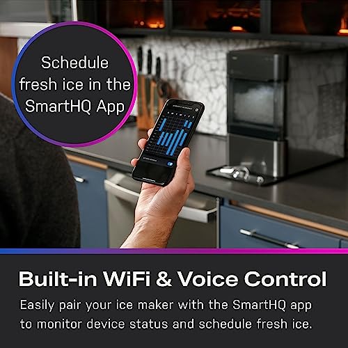 Perfil GE Ópalo 2.0 | Máquina de hielo Nugget para encimera con tanque lateral | Máquina de Hielo con Conectividad WiFi | Elementos esenciales de cocina para el hogar inteligente | Negro inoxidable