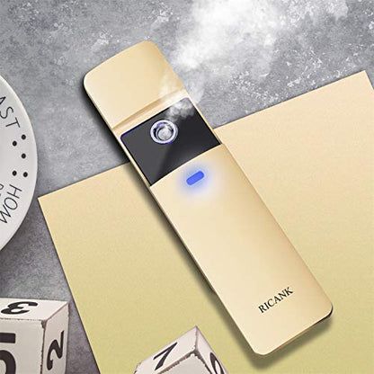 RICANK Nano Mister Handy Nano Cool Mist Spray Facial Mister Sliding Hydrating Facial Mini Nano Steamer Eyelash Extensions Moisturizing Face Mister Sprayer Atomization Skin Care Instrument Rose Gold