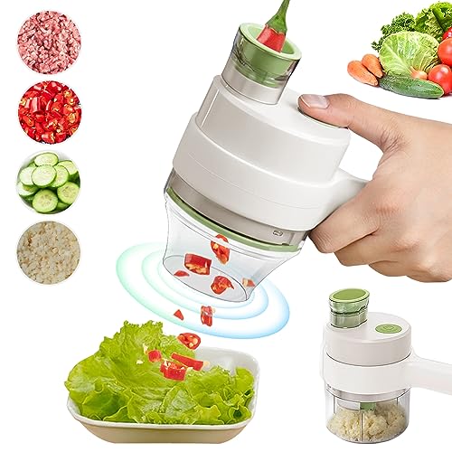 Waterproof Cordless 4-in-1 Electric Vegetable Slicer Set Handheld Chopper Crushed Garlic Chopper Food Slicer and Blender Can Cut Vegetables Mince Meat Vegetable Chopper Multi-Function Vegetable Slicer