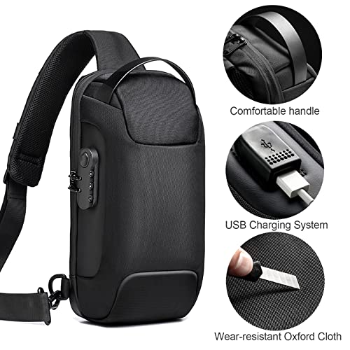 Konelia Mochila antirrobo para el pecho, impermeable, tipo bandolera, mochila informal de viaje con puerto de carga USB