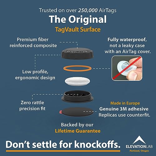 TagVault AirTag Surface Adhesive Mount - The Original Waterproof AirTag Stick-On Holder | 3M VHB, Ultra-Durable, Screw-On Design, Find Your Bike, Car, Skis, & More | Elevation Lab (4-Pack)