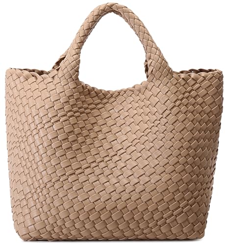 PRODUCTO 562 Bolso tejido para mujer, bolso de mano de cuero vegano, bolso grande de viaje de playa de verano y bolso de hombro retro hecho a mano (albaricoque)