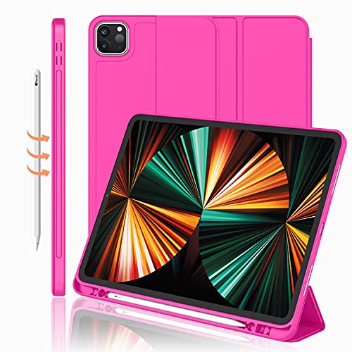 PRODUCTO 375 iMieet - Funda para iPad Pro 12.9 (6.ª generación)/2021 (5.ª generación) con soporte para lápiz [compatible con carga/par de lápiz para iPad 2.º], funda inteligente con soporte triple con parte trasera de TPU, encendido/apagado automático