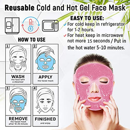 Juego de máscaras de gel con rodillo de hielo para la cara, máscaras para ojos reutilizables en frío, paquete de masaje con cuentas, herramientas de viaje para el cuidado de la piel, para ojeras, alivio de la hinchazón, dolor de cabeza, migrañas