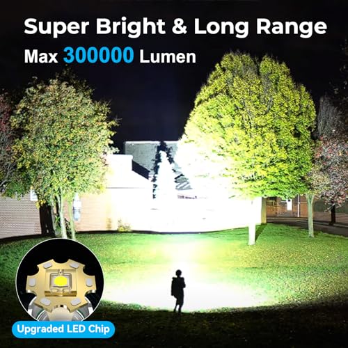 PRODUCTO 255 Alicegirl Linternas LED recargables de 300000 lúmenes altos, paquete de 2, linterna súper brillante con 3 modos, IPX6 impermeable, potente luz de flash de mano para emergencias, camping