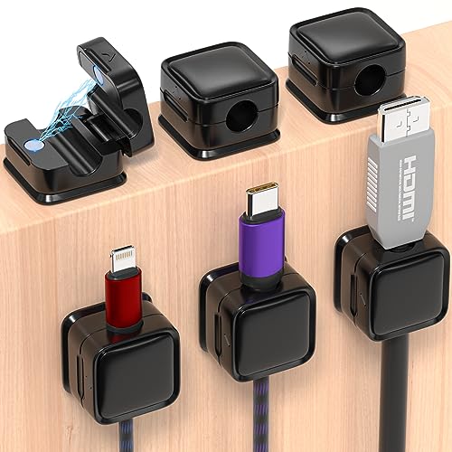 Paquete de 6 organizadores de cables magnéticos, gestión de cables adhesivos fácil y segura, gestión del organizador del soporte de cables, ocultar u organizar el cable del cargador USB del teléfono para el hogar, la oficina, el coche