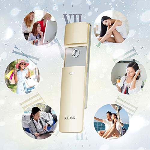 RICANK Nano Mister Handy Nano Cool Mist Spray Facial Mister Sliding Hydrating Facial Mini Nano Steamer Eyelash Extensions Moisturizing Face Mister Sprayer Atomization Skin Care Instrument Rose Gold