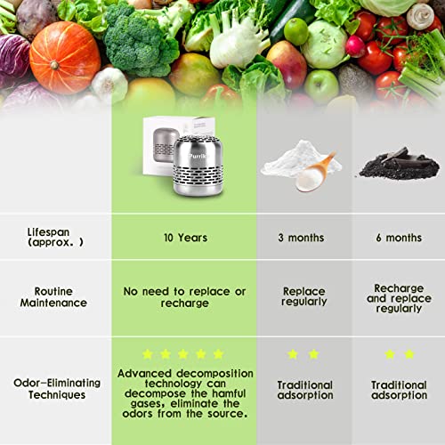 Desodorante para refrigerador, dura 10 años, eliminador de olores para refrigerador, desodorante para refrigerador, supera al bicarbonato de sodio y las bolsas purificadoras de aire de carbón de bambú