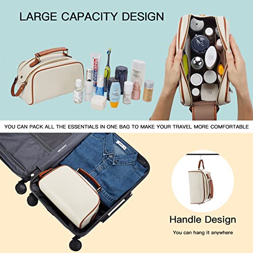 PRODUCTO 494 Telena Neceser de Viaje Bolsas de Cosméticos de Maquillaje para Mujer Organizador de Artículos de Aseo de Cuero PU Impermeable Portátil de Gran Capacidad Beige con Marrón