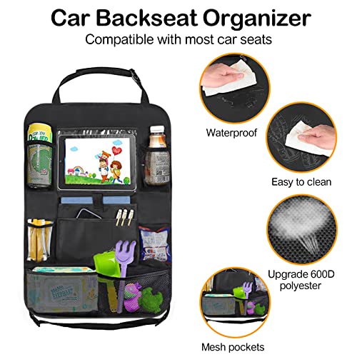 Organizador de almacenamiento para automóvil, 2 piezas, para asiento trasero, para niños, tela Oxford impermeable y duradera con soporte para tableta táctil, 8 bolsillos de malla y 2 bolsillos de almacenamiento para refrigerios, bebidas, juguetes,etc.