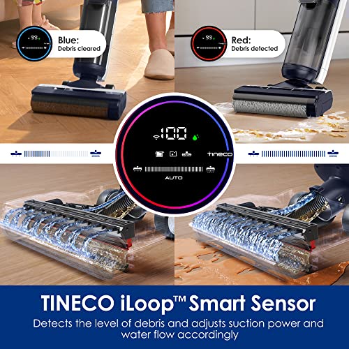 Tineco Floor ONE S5 Aspiradora y trapeador inalámbricos en seco y húmedo para pisos duros, pantalla digital, tiempo de funcionamiento prolongado, ideal para suciedad pegajosa y pelo de mascotas, diseño que ahorra espacio, azul