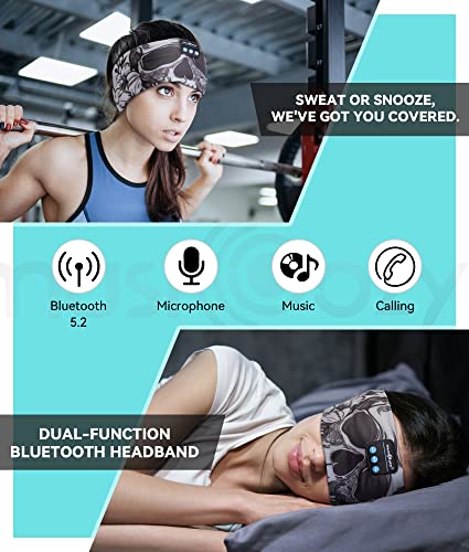 MUSICOZY Auriculares para dormir con diadema Bluetooth, auriculares inalámbricos para dormir, diademas deportivas para música, auriculares para dormir durante mucho tiempo, altavoces delgados incorporados, diseño de calaveras para dormir Yogo